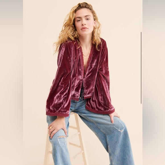 Free People Velvet Bed Jacket in Pink - Picture 3 of 4